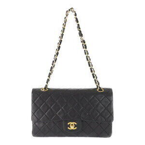 Chanel Matelasse Double Chain Shoulder Bag Flap Black